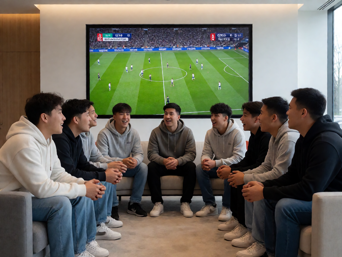xc sports赛事直播观看场景，球迷通过大屏观看足球比赛